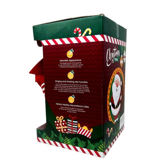 Merry Christmas Santa Gnome Lighted Sings Shakes Hat New In Box - Picture 7 of 16